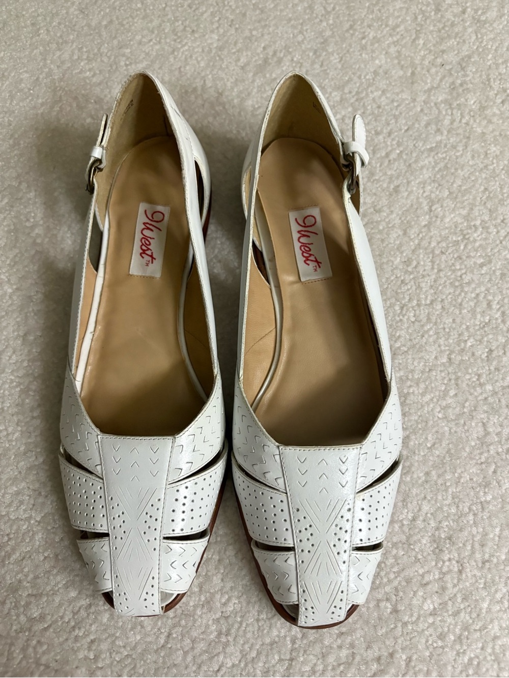 NWOT Nine West Y2K White Leather Fisherman Flats Size 8